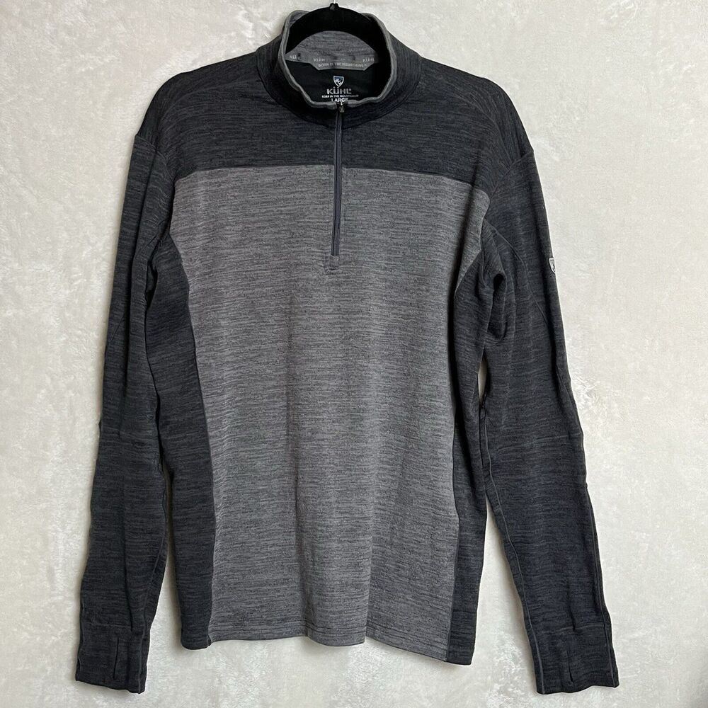 Kuhl Shirt Mens Large Ryzer Grey 1/4 Zip Pullover Lightweight Sweater Thumb Loop